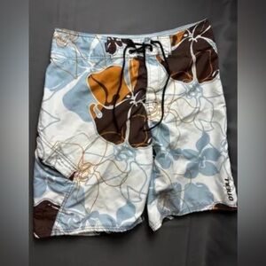O'neill Men's Swim Trunks Floral Blue White and Brown